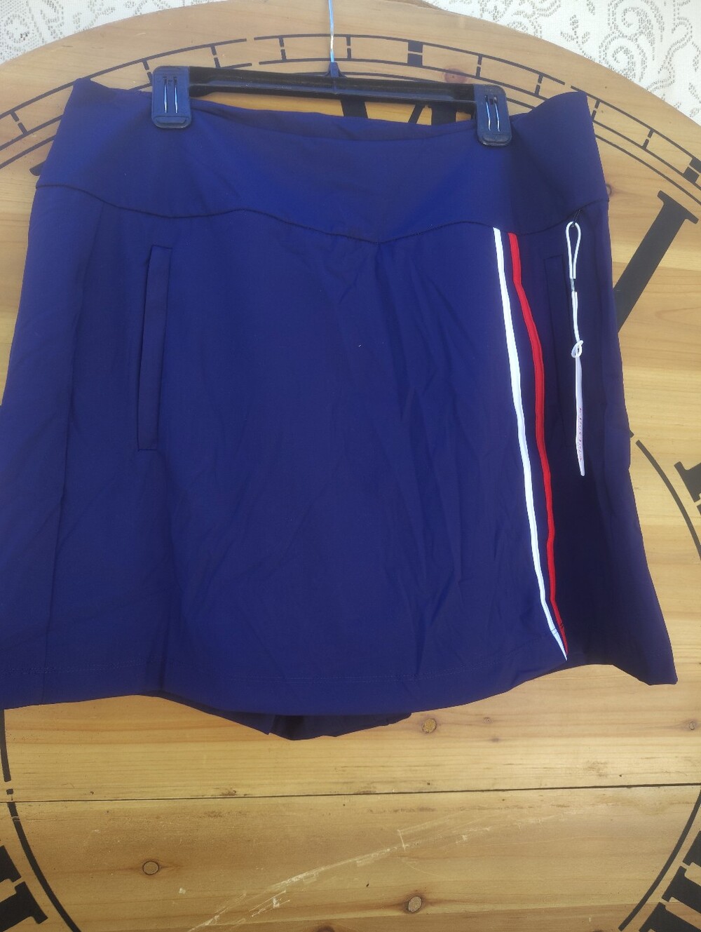 Women's Navy Athletic Skort with Red & White Stripe